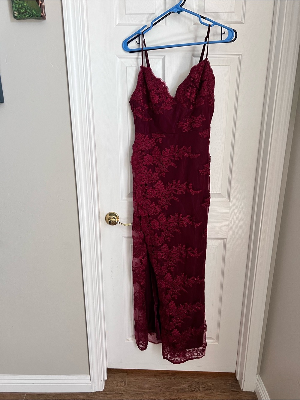 Fashion Nova Burgundy Lace Maxi Slip Dress